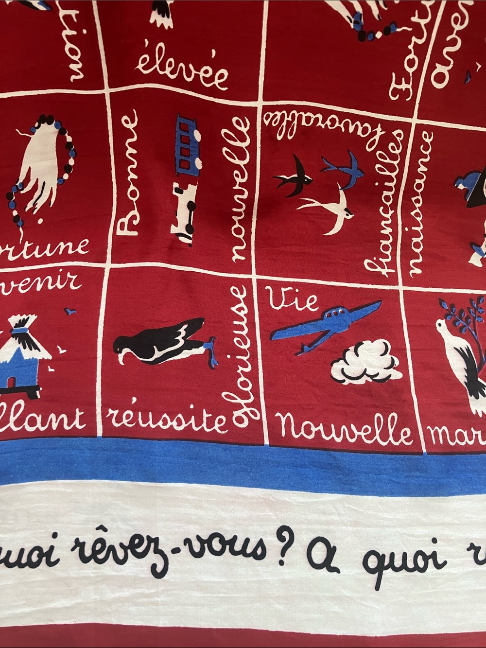 Vintage French Folk-art Large Whimsical
Square Scarf Made in France 1980 - Picture 6 of 12